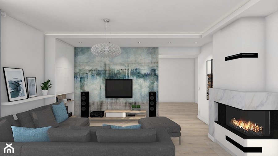 Włocławek- wnętrza w parterowym domu - Średni biały salon, styl nowoczesny - zdjęcie od Justyna Lewicka Design