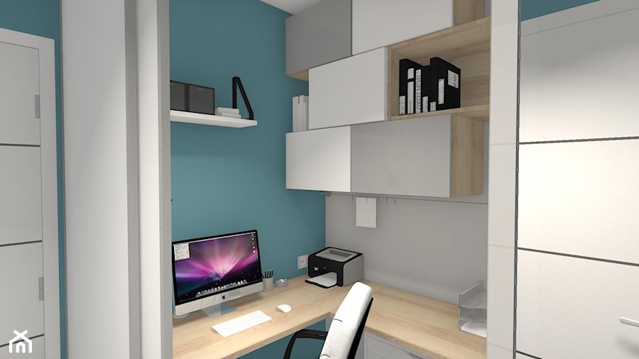 Kolor z elementami loftowymi - Małe biuro, styl nowoczesny - zdjęcie od Justyna Lewicka Design