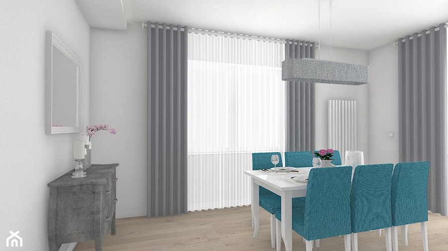 Włocławek- wnętrza w parterowym domu - Średnia biała jadalnia jako osobne pomieszczenie, styl nowoczesny - zdjęcie od Justyna Lewicka Design