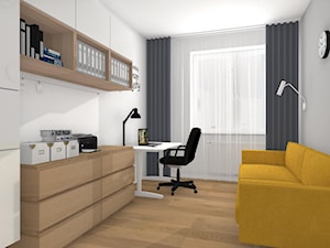 Kolor i nowoczesność w wyremontowanym domu. - Duże w osobnym pomieszczeniu z sofą szare biuro, styl nowoczesny - zdjęcie od Justyna Lewicka Design