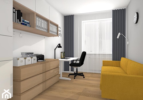 Kolor i nowoczesność w wyremontowanym domu. - Duże w osobnym pomieszczeniu z sofą szare biuro, styl nowoczesny - zdjęcie od Justyna Lewicka Design