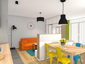Kolor z elementami loftowymi - Średnia szara jadalnia w salonie w kuchni, styl nowoczesny - zdjęcie od Justyna Lewicka Design