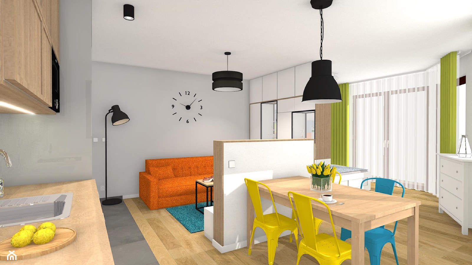 Kolor z elementami loftowymi - Średnia szara jadalnia w salonie w kuchni, styl nowoczesny - zdjęcie od Justyna Lewicka Design - Homebook