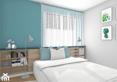 Pastelowo - Mała niebieska szara sypialnia, styl skandynawski - zdjęcie od Justyna Lewicka Design