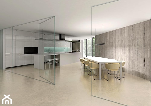 Rezydencja minimalistyczna - Duża otwarta kuchnia z oknem, styl minimalistyczny - zdjęcie od CKTprojekt