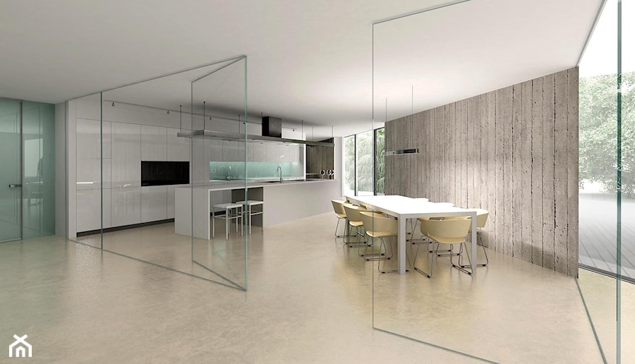 Rezydencja minimalistyczna - Duża otwarta kuchnia z oknem, styl minimalistyczny - zdjęcie od CKTprojekt