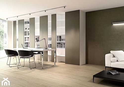 Rezydencja minimalistyczna - Duże z sofą czarne szare biuro, styl minimalistyczny - zdjęcie od CKTprojekt