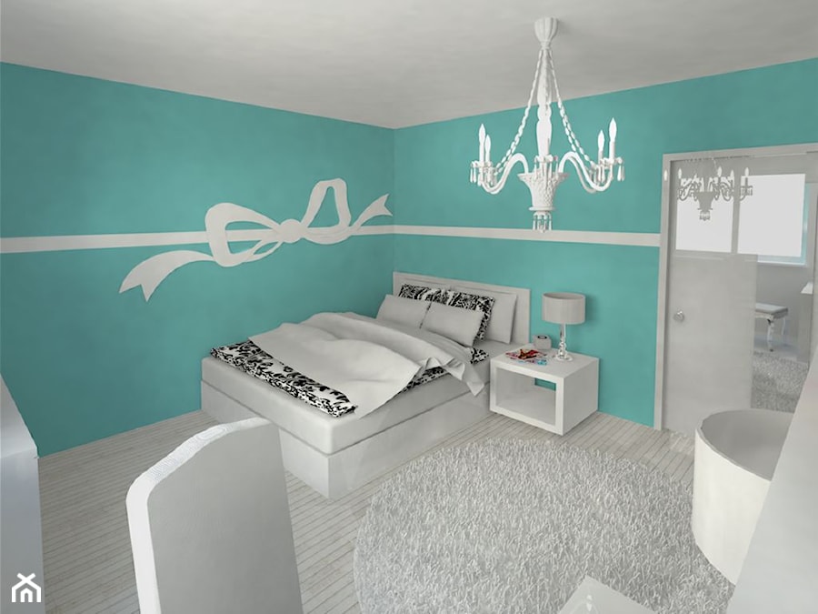 pokój dla nastolatki ➊ - Duża niebieska z biurkiem sypialnia, styl glamour - zdjęcie od bright light design ❘ architektura wnętrz