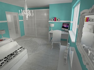 pokój dla nastolatki ➊ - Średnia niebieska z biurkiem sypialnia, styl glamour - zdjęcie od bright light design ❘ architektura wnętrz