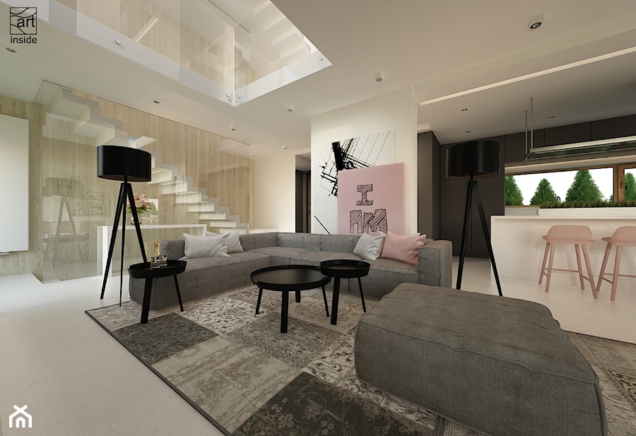 nowoczesny salon z nutą stylu skandynawskiego - zdjęcie od ARTINSIDE