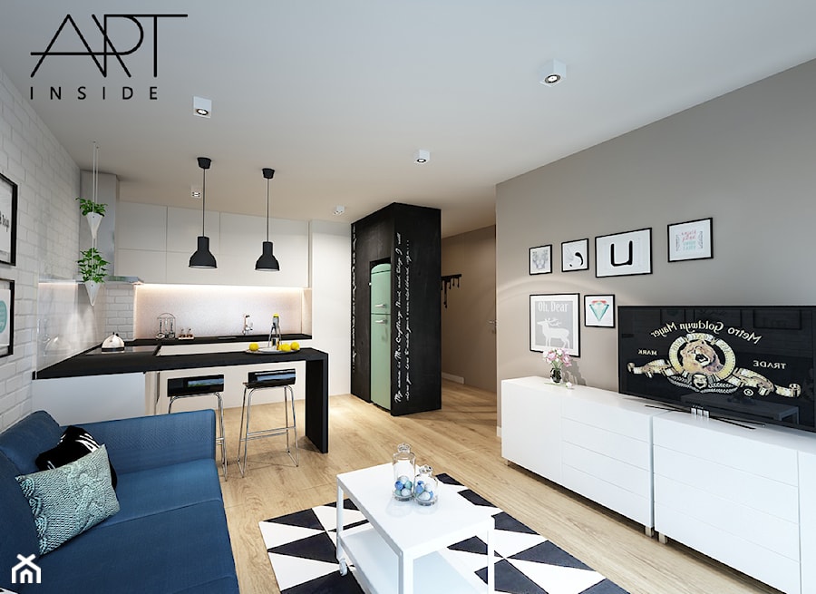 Małe mieszkania- styl nowoczesny - Średni szary salon z kuchnią z jadalnią, styl skandynawski - zdjęcie od ARTINSIDE