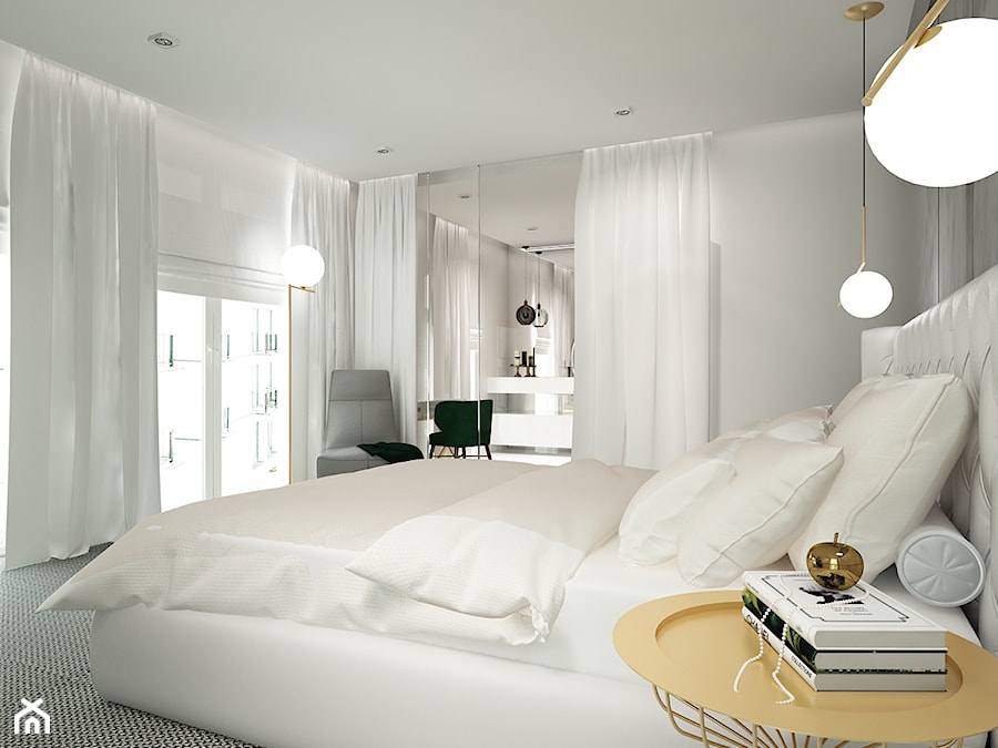 sypialnia w bieli i szarości - zdjęcie od ARTINSIDE