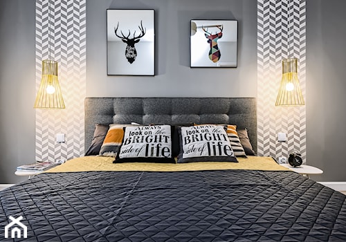 Mieszkanie pokazowe - Średnia szara sypialnia, styl skandynawski - zdjęcie od Q2Design