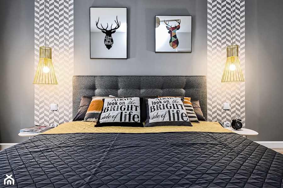 Mieszkanie pokazowe - Średnia szara sypialnia, styl skandynawski - zdjęcie od Q2Design