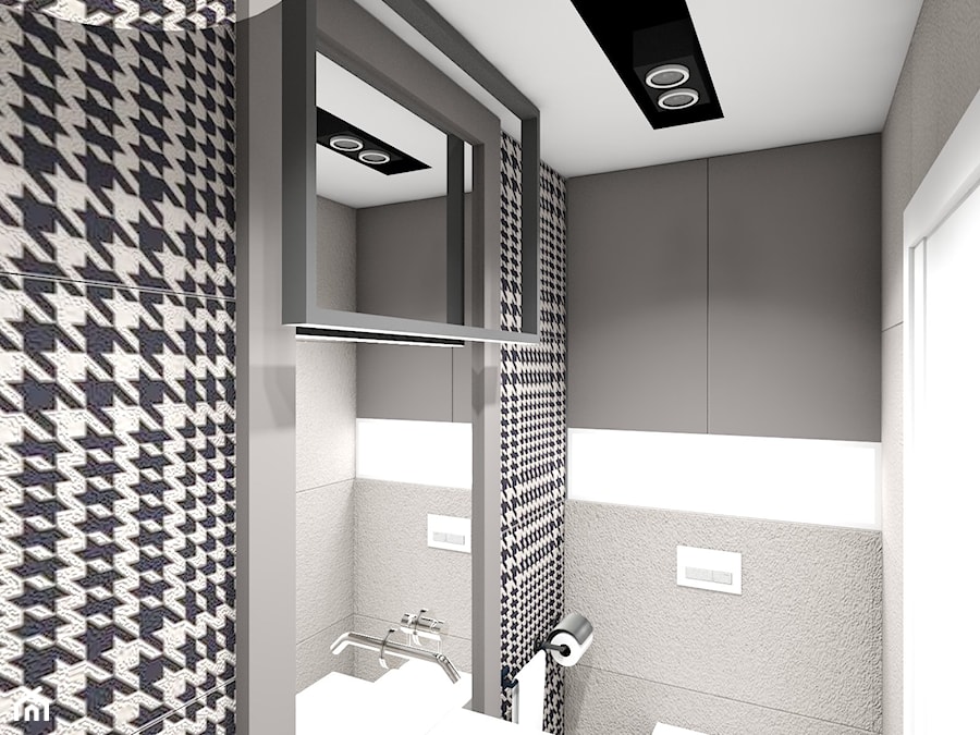 dom jednorodzinny (projekt Opałek) - Mała bez okna z lustrem z punktowym oświetleniem łazienka - zdjęcie od Maciejewska Design