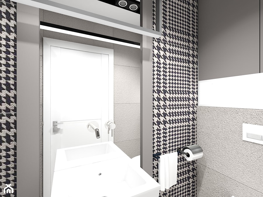 dom jednorodzinny (projekt Opałek) - Mała z lustrem z punktowym oświetleniem łazienka - zdjęcie od Maciejewska Design