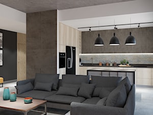 Apartament w Katowicach w loftowym stylu - Średni biały czarny salon z kuchnią - zdjęcie od Maciejewska Design