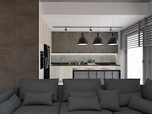 Apartament w Katowicach w loftowym stylu - Beżowy szary salon z kuchnią - zdjęcie od Maciejewska Design