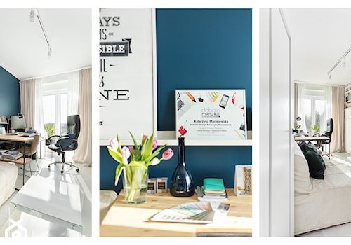 Mieszkanie10 - Średni niebieski salon z bibiloteczką - zdjęcie od Maciejewska Design