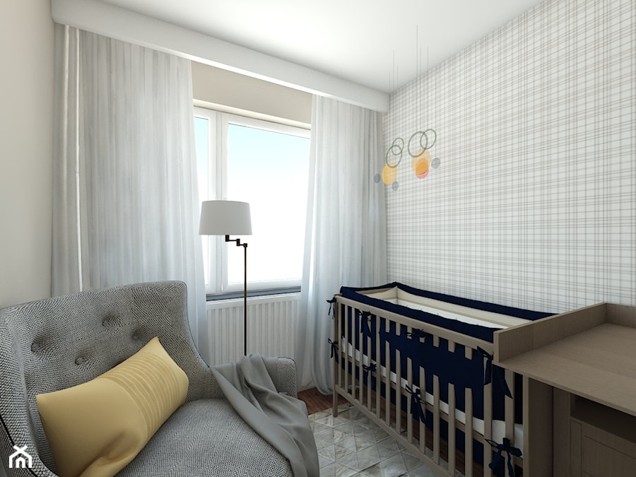 pokój córki - Mały biały szary pokój dziecka dla niemowlaka dla chłopca dla dziewczynki, styl nowoczesny - zdjęcie od Maciejewska Design