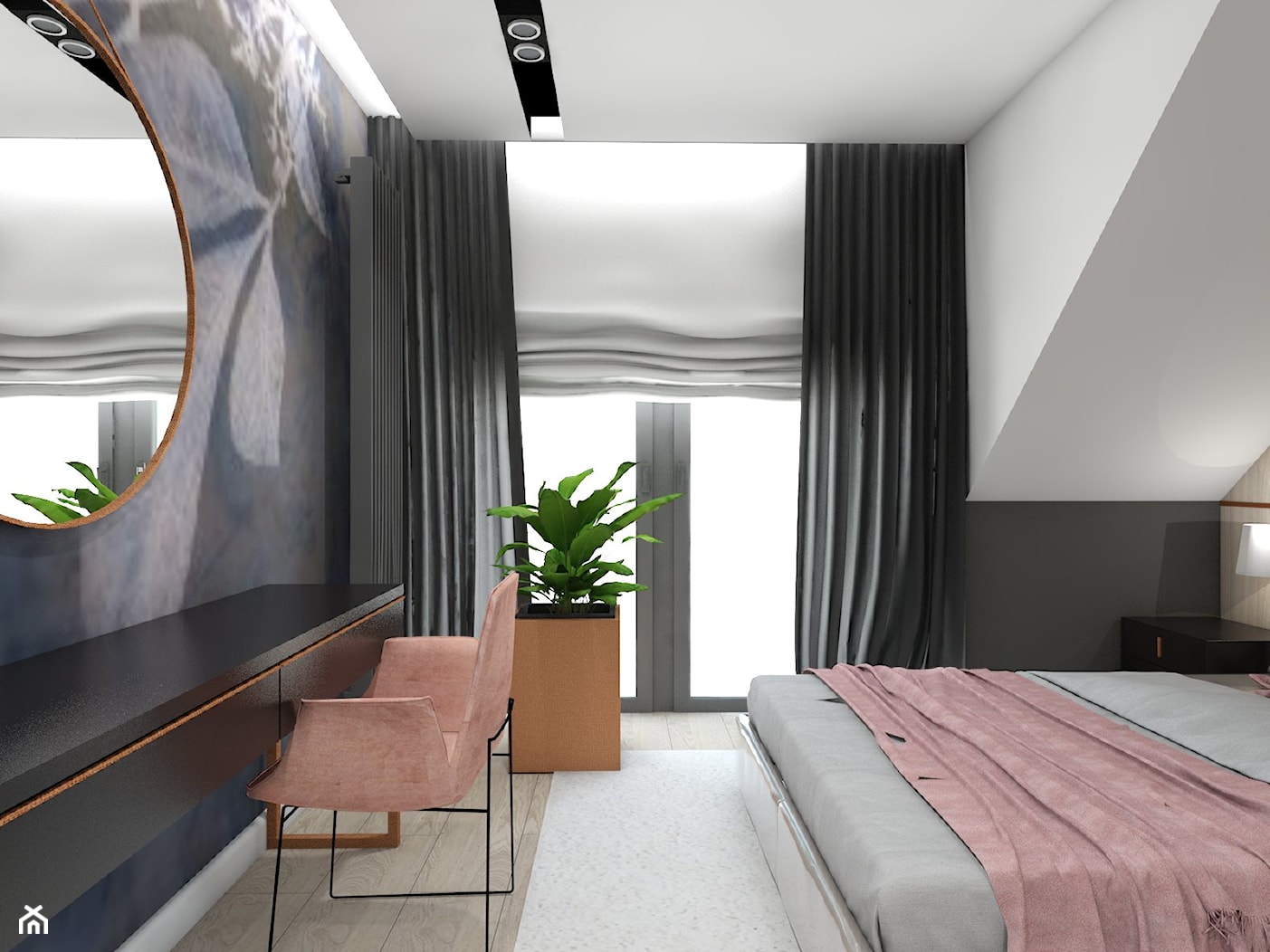 dom jednorodzinny (projekt Opałek) - Średnia biała czarna z biurkiem sypialnia na poddaszu - zdjęcie od Maciejewska Design - Homebook
