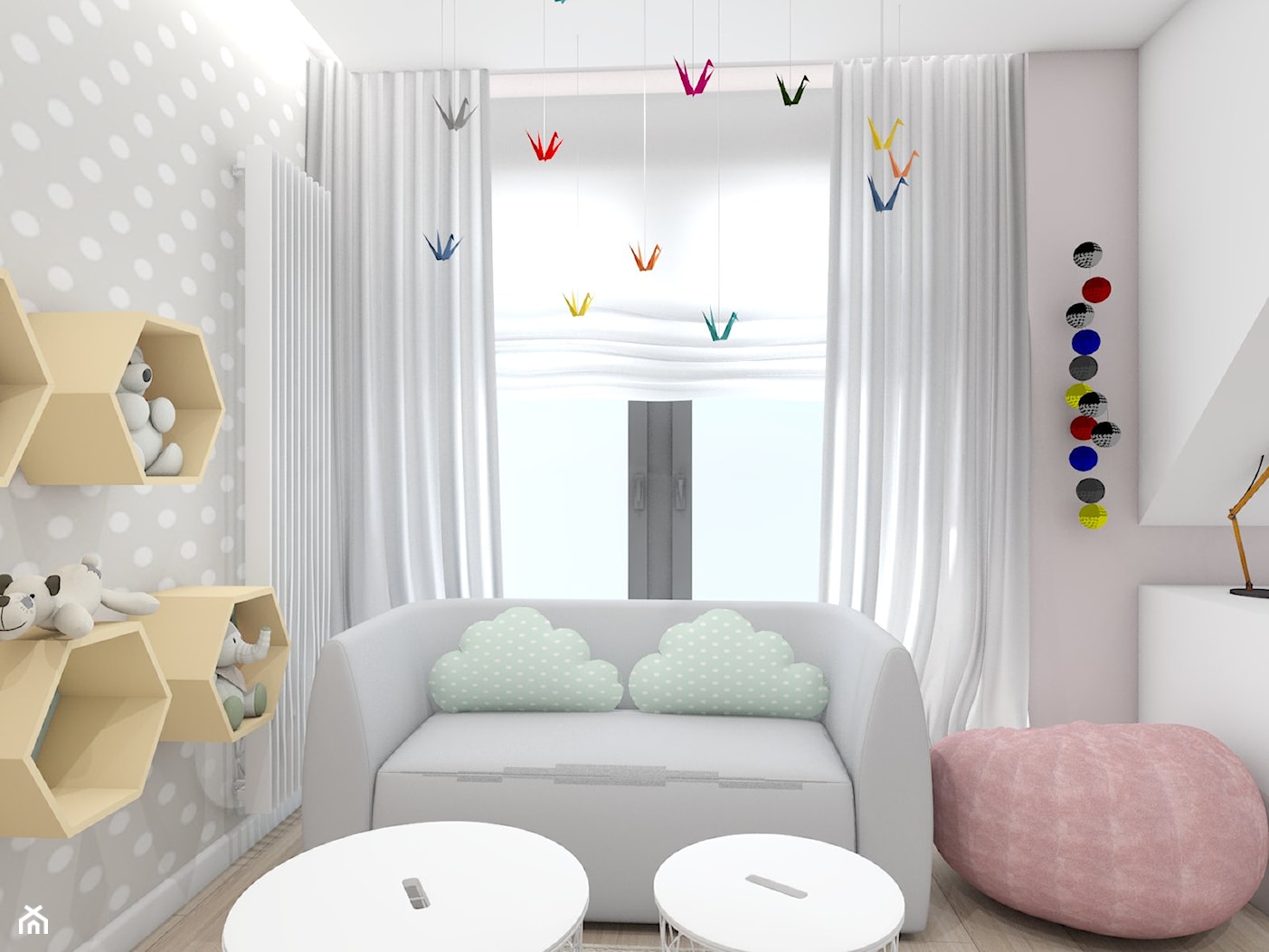 dom jednorodzinny (projekt Opałek) - Mały biały szary pokój dziecka dla dziecka dla nastolatka dla chłopca dla dziewczynki - zdjęcie od Maciejewska Design - Homebook