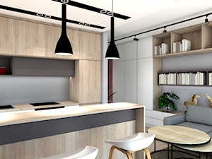 Mieszkanie młodej singielki - Średnia otwarta z salonem szara z zabudowaną lodówką z podblatowym zlewozmywakiem kuchnia dwurzędowa - zdjęcie od Maciejewska Design