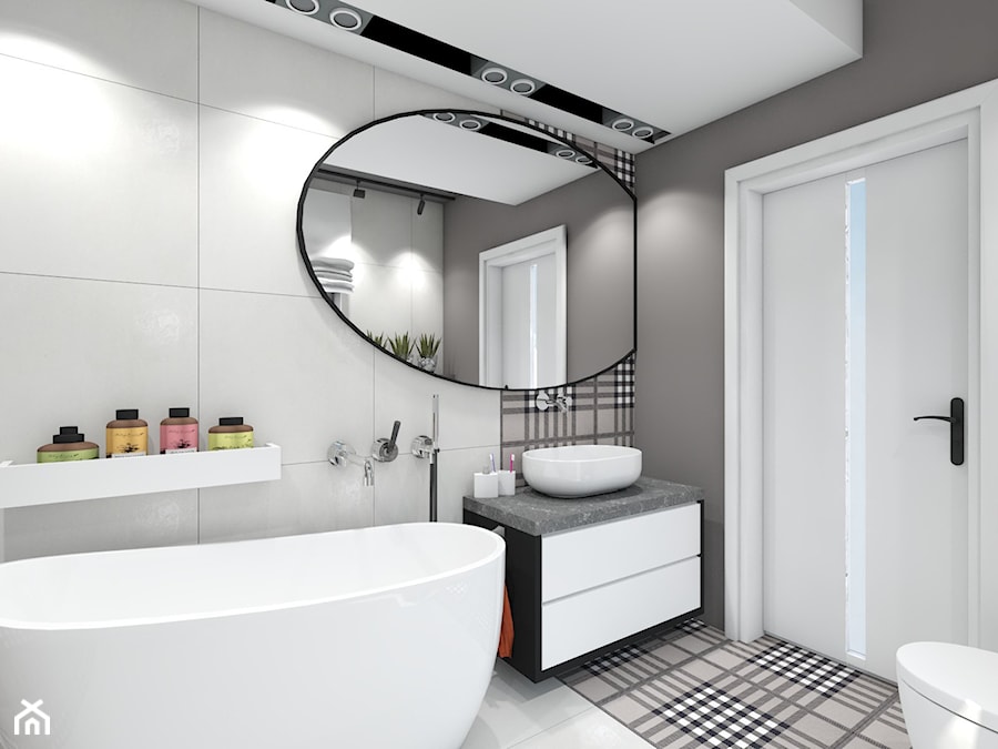 Łazienka przy sypialni - Średnia bez okna z lustrem z punktowym oświetleniem łazienka - zdjęcie od Maciejewska Design
