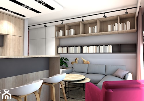 Mieszkanie młodej singielki - Średni szary salon z kuchnią z jadalnią - zdjęcie od Maciejewska Design
