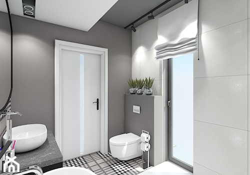 Łazienka przy sypialni - Mała z lustrem z punktowym oświetleniem łazienka z oknem - zdjęcie od Maciejewska Design