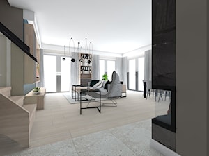 dom jednorodzinny (projekt Opałek) - Duży szary salon z jadalnią - zdjęcie od Maciejewska Design