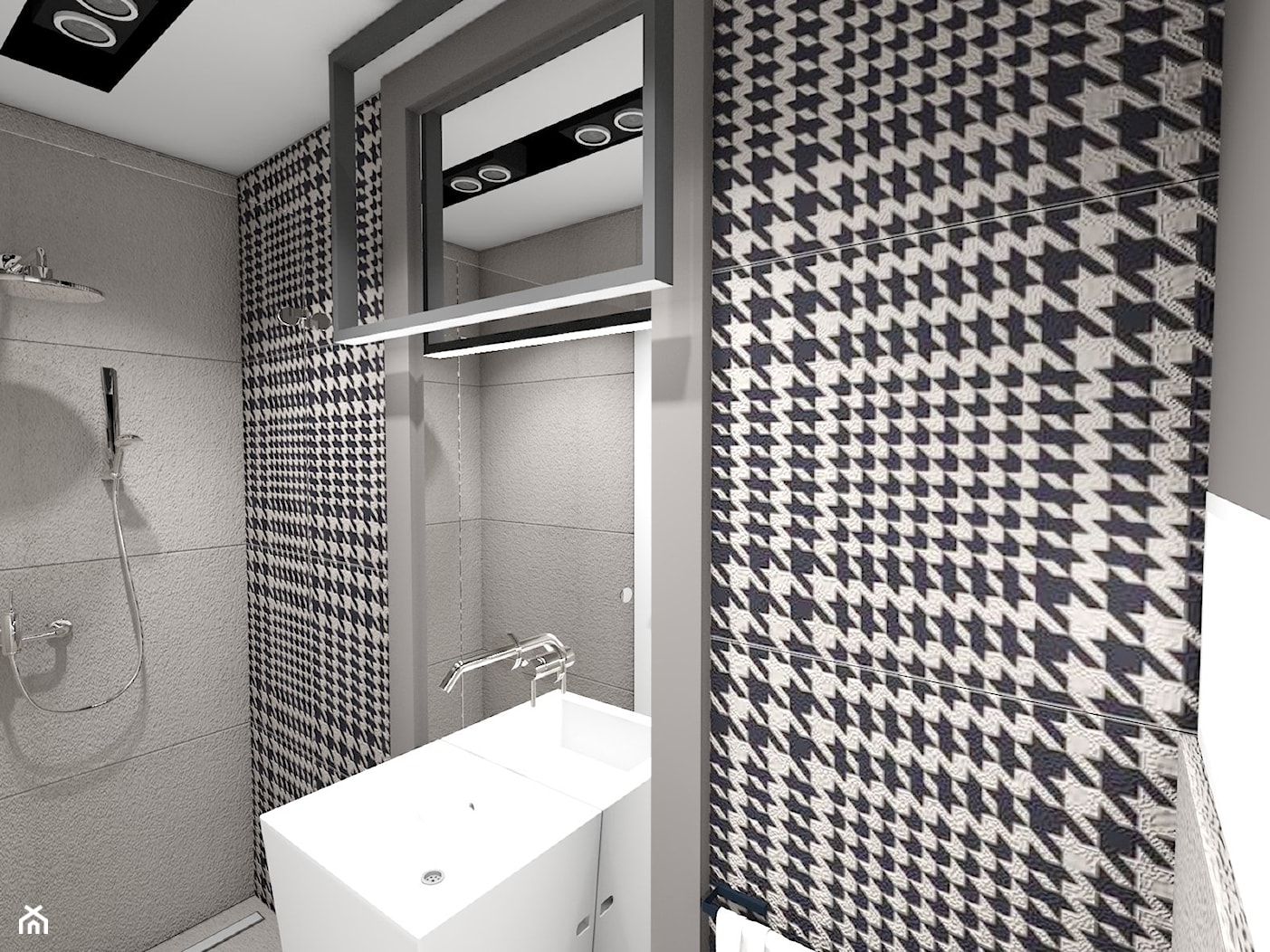 dom jednorodzinny (projekt Opałek) - Mała bez okna z lustrem z punktowym oświetleniem łazienka - zdjęcie od Maciejewska Design - Homebook