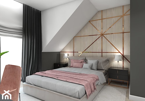 dom jednorodzinny (projekt Opałek) - Średnia beżowa szara z biurkiem sypialnia na poddaszu - zdjęcie od Maciejewska Design