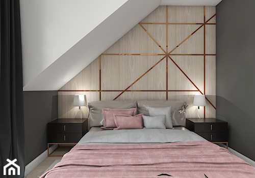 dom jednorodzinny (projekt Opałek) - Mała biała czarna sypialnia na poddaszu - zdjęcie od Maciejewska Design