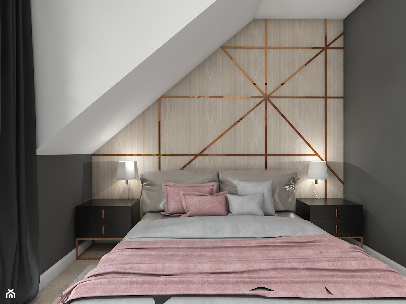 dom jednorodzinny (projekt Opałek) - Mała biała czarna sypialnia na poddaszu - zdjęcie od Maciejewska Design - Homebook