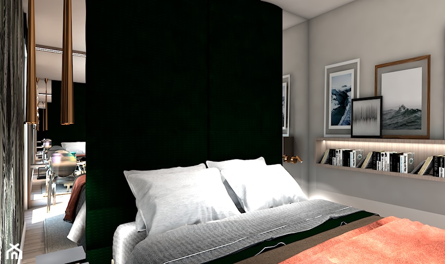 Mieszkanie młodej singielki - Mała czarna szara sypialnia - zdjęcie od Maciejewska Design