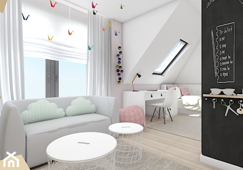 dom jednorodzinny (projekt Opałek) - Średni biały czarny pokój dziecka dla nastolatka dla dziewczynki - zdjęcie od Maciejewska Design