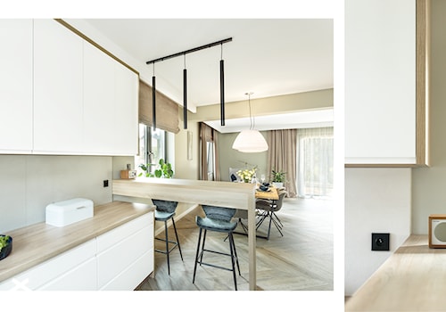 Dom jednorodzinny - Średnia otwarta szara z zabudowaną lodówką kuchnia w kształcie litery l z oknem, styl nowoczesny - zdjęcie od Maciejewska Design