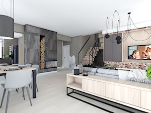 dom jednorodzinny (projekt Opałek) - Duży szary salon z jadalnią - zdjęcie od Maciejewska Design
