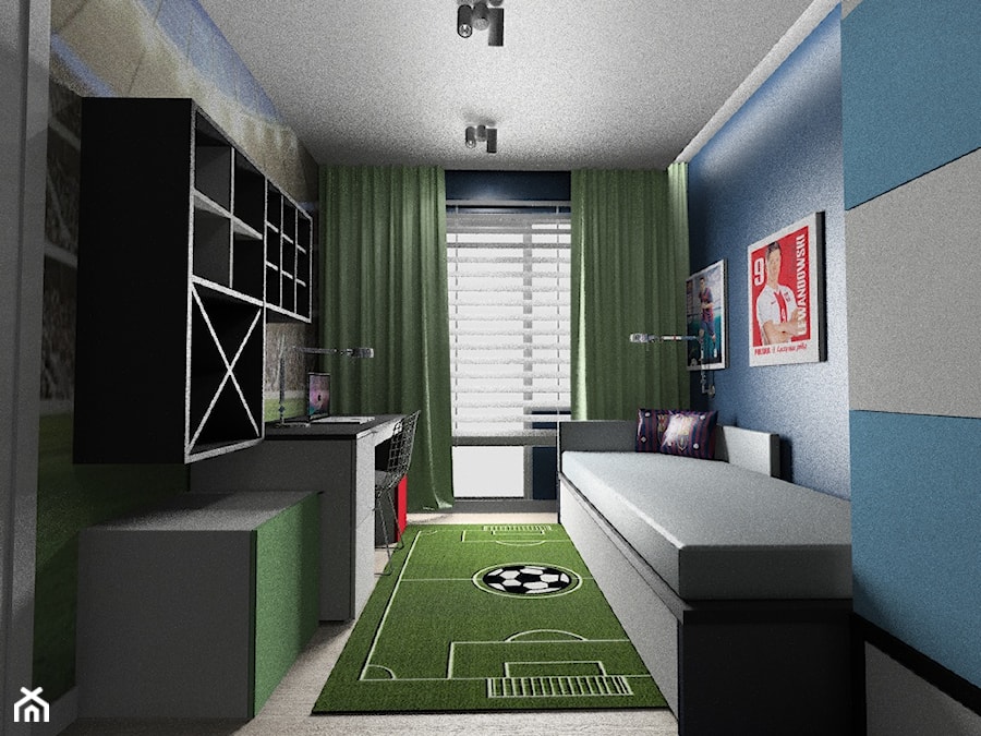 pokój dzieci - Mały szary niebieski pokój dziecka dla nastolatka dla chłopca, styl nowoczesny - zdjęcie od Maciejewska Design