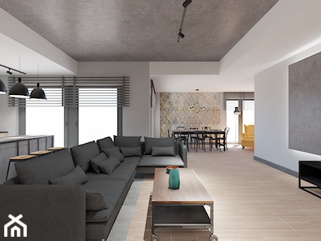 Aranżacje wnętrz - Salon: Apartament w Katowicach w loftowym stylu - Duży biały szary salon z kuchnią z jadalnią - Maciejewska Design. Przeglądaj, dodawaj i zapisuj najlepsze zdjęcia, pomysły i inspiracje designerskie. W bazie mamy już prawie milion fotografii!