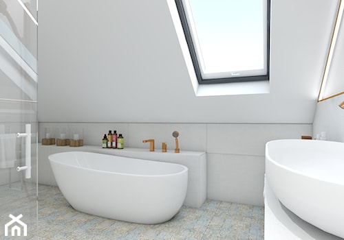 dom jednorodzinny (projekt Opałek) - Średnia na poddaszu z lustrem łazienka z oknem - zdjęcie od Maciejewska Design