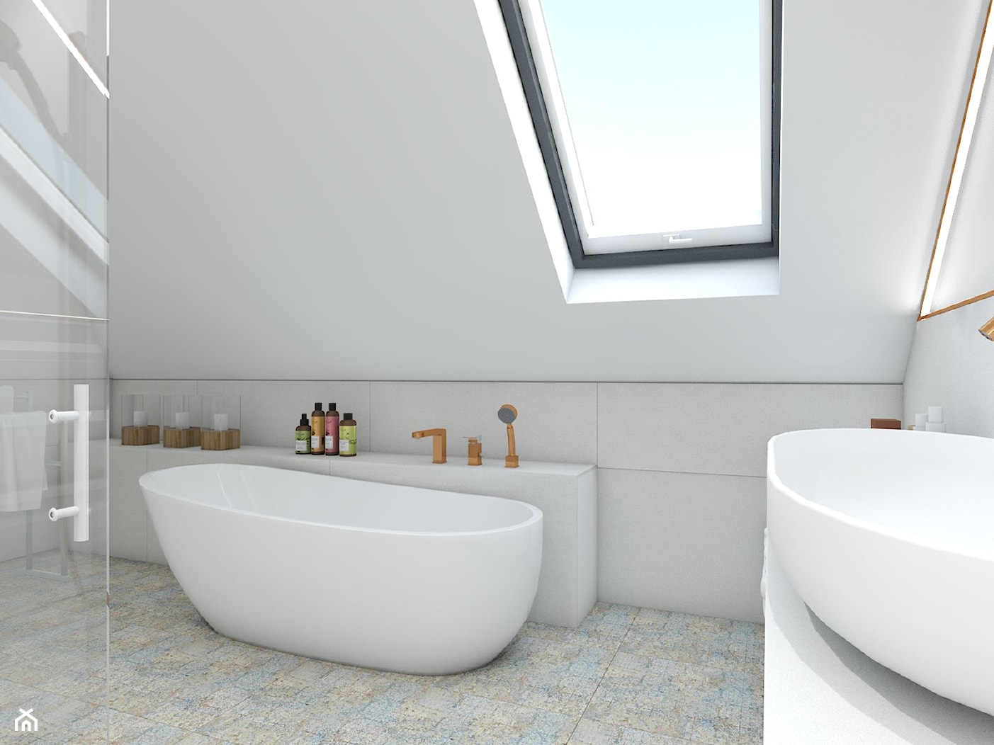 dom jednorodzinny (projekt Opałek) - Średnia na poddaszu z lustrem łazienka z oknem - zdjęcie od Maciejewska Design - Homebook