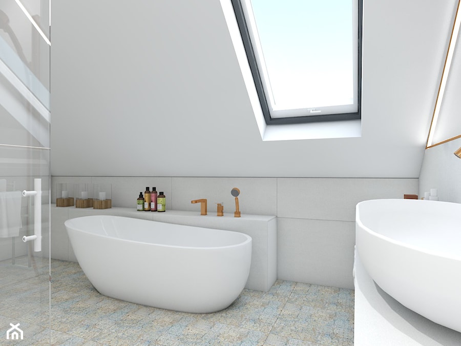 dom jednorodzinny (projekt Opałek) - Średnia na poddaszu z lustrem łazienka z oknem - zdjęcie od Maciejewska Design