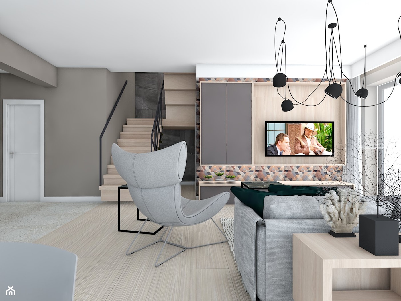 dom jednorodzinny (projekt Opałek) - Średni czarny szary salon - zdjęcie od Maciejewska Design - Homebook