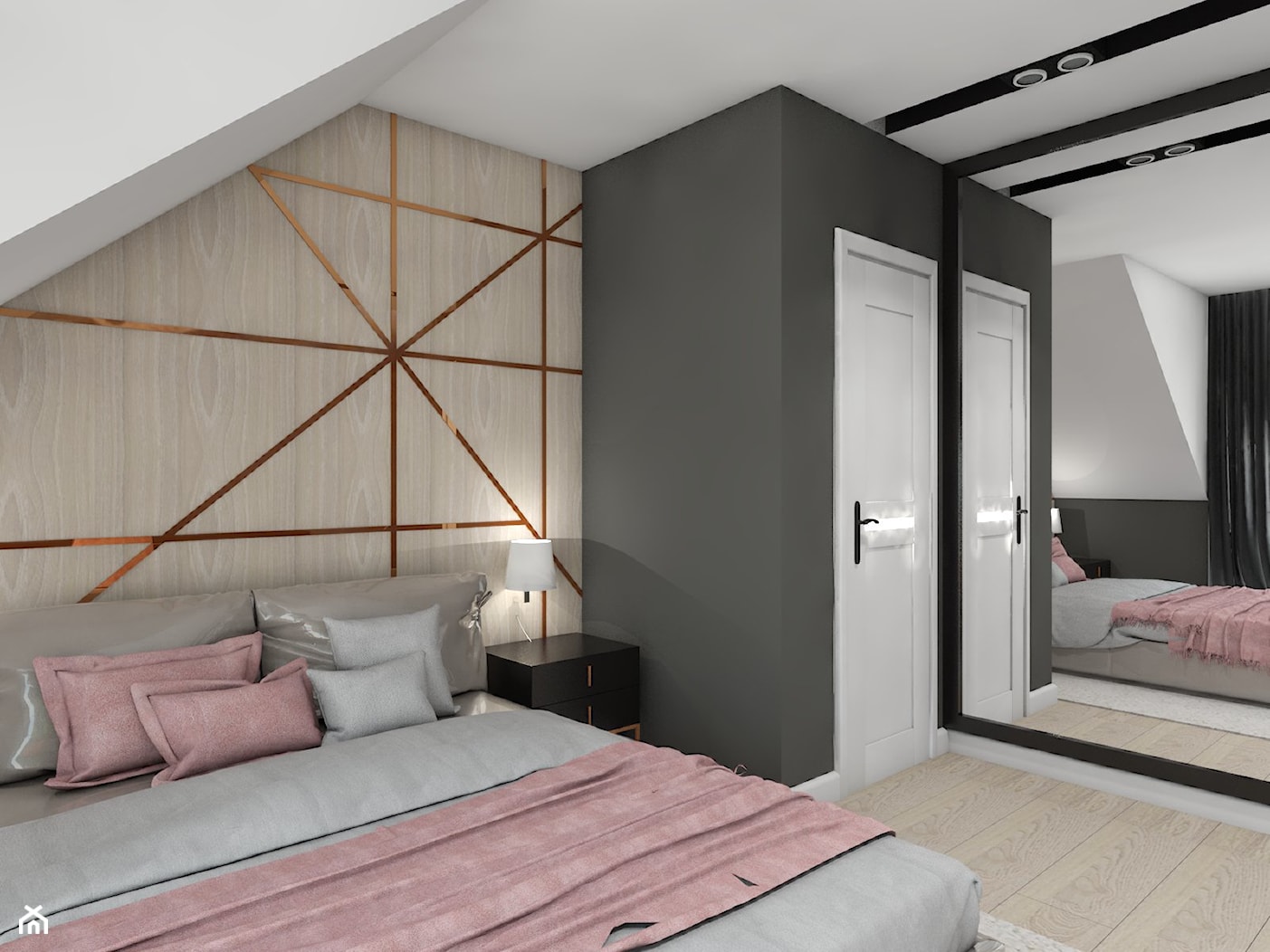 dom jednorodzinny (projekt Opałek) - Średnia biała czarna sypialnia na poddaszu - zdjęcie od Maciejewska Design - Homebook