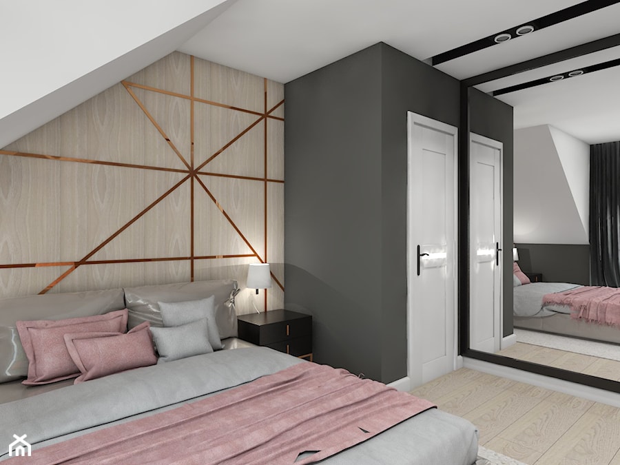 dom jednorodzinny (projekt Opałek) - Średnia biała czarna sypialnia na poddaszu - zdjęcie od Maciejewska Design