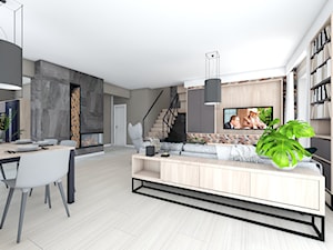 dom jednorodzinny (projekt Opałek) - Duży biały czarny salon z jadalnią - zdjęcie od Maciejewska Design