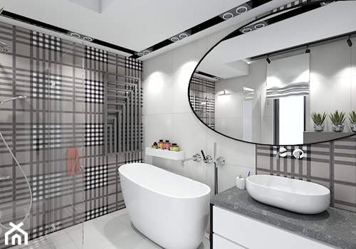 Łazienka przy sypialni - Średnia z lustrem z punktowym oświetleniem łazienka z oknem - zdjęcie od Maciejewska Design