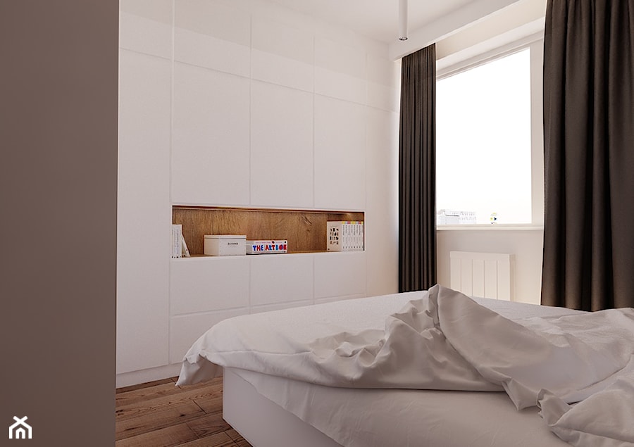Mieszkanie 65m2 - Mała biała sypialnia, styl minimalistyczny - zdjęcie od Ale design Grzegorz Grzywacz